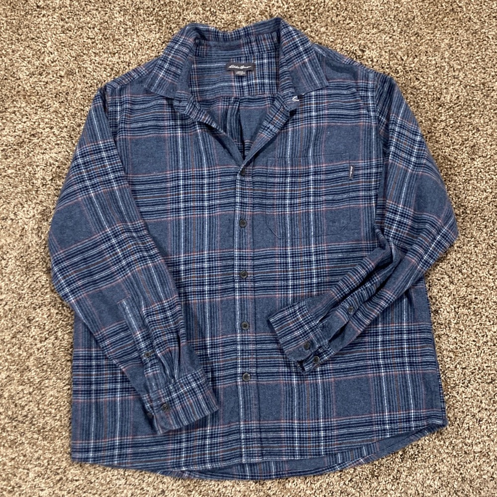 Eddie Bauer Blue Plaid Flannel Shirt